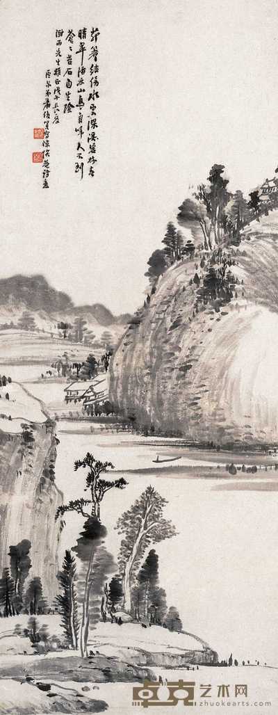 萧俊贤 1918年作 深溪碧树图 立轴 67×38cm